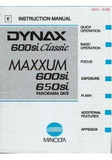 Minolta Dynax 600 si manual. Camera Instructions.